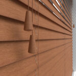 Golden Oak Basswood Elite Wood Blinds With Close Up Of Pulls